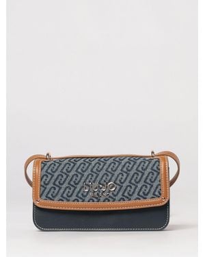 Liu Jo Faux Leather And Canvas Bag With Jacquard Monogram - Blue