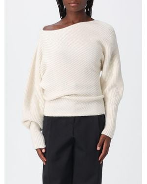 Alberta Ferretti Draped Wool And Silk Sweater With Asymmetric Neckline - White