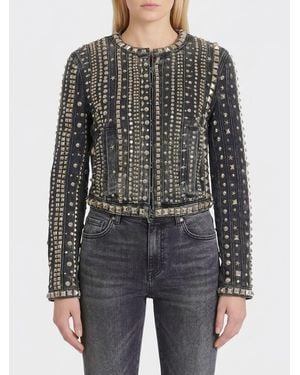R13 Chaqueta Vaquera Con Tachuelas Y Pedrería - Negro