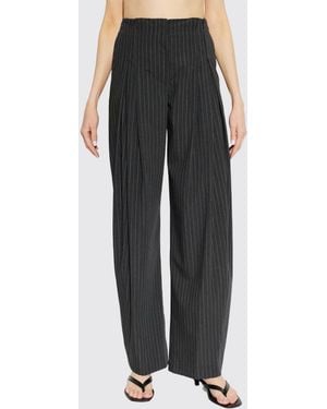 IRO Pantalon Palazzo En Laine À Taille Haute Avec Poches Passepoilées - Noir
