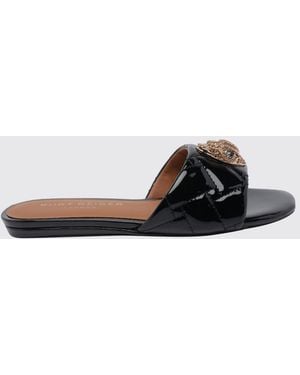 Kurt Geiger Patent Leather Flat Sandals With Rhinestone Logo - Black