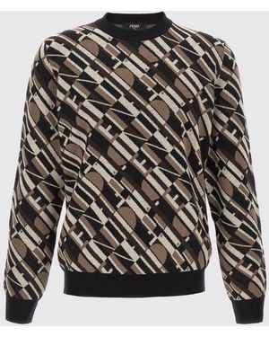 Fendi Wool Jumper With All-Over Logo - Black