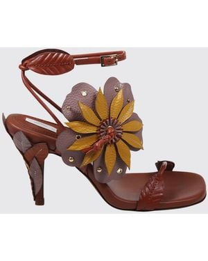 Zimmermann Brightside Leather Sandal With Applied Flower - Brown