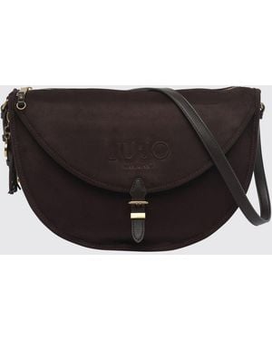 Liu Jo Suede-Effect Faux Leather Half-Moon Bag With Flap Closure - Black