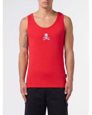 Philipp Plein Skull Cotton Tank Top - Red