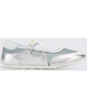 Marni Mesh Nylon And Laminated Leather Ballerinas - White