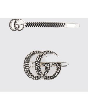 Gucci Set Of 2 Metal And Rhinestone Hair Clips - White