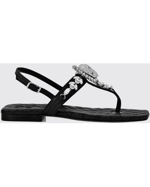 Philipp Plein Leather Thong Sandals With Low Heel And Crystals - White