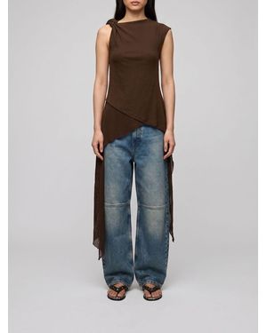 Ganni Asymmetric Slim Fit Top With Braided Straps And Neckline - Blue