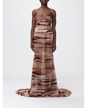 Elisabetta Franchi Animal Print Chiffon Long Dress - Brown