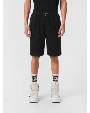Philipp Plein Knee-Length Jersey Jogging Shorts With Drawstring And Hexagon Logo - Black