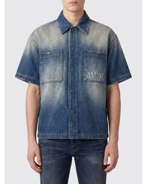 Amiri Short-Sleeve Vintage Denim Shirt With Embroidered Logo And Patch Pockets - Blue