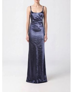 Elisabetta Franchi Python Print Satin Long Evening Gown - Blue