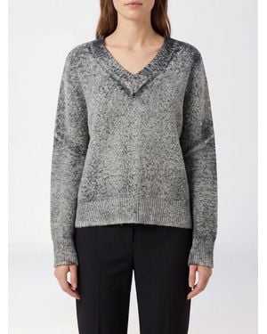 Avant Toi V-Neck Cotton Jumper With Abstract Print And Dropped Shoulders - Grey