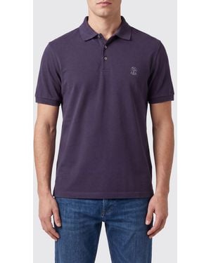 Brunello Cucinelli Polo De Algodón De Manga Corta Con Logotipo Bordado - Morado