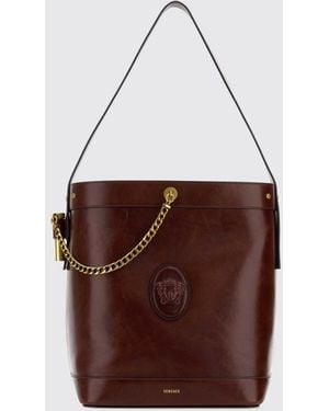 Versace Pivot Leather Bag - Brown
