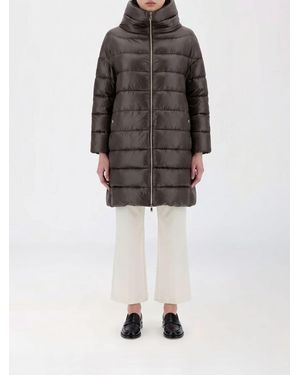 Herno Langer Daunenmantel Aus Gestepptem Nylon Mit Trichterkragen Und Reißverschluss - Grau