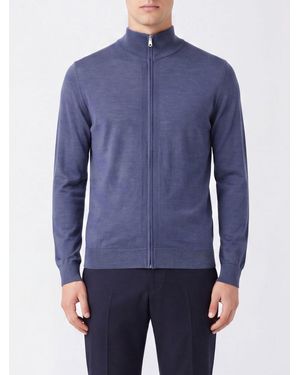 Paul Smith Slim Fit Strickjacke Aus Merinowolle Mit Rollkragen Und Reißverschluss - Blau