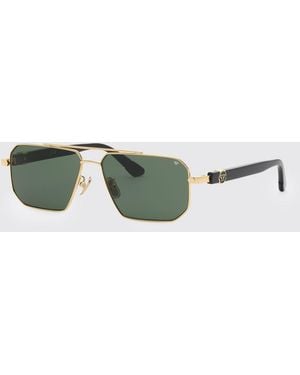 Philipp Plein Aviator Metal Sunglasses With Double Bridge And Hexagon Logo - Green