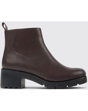 Camper Bottes De Motard Wanda En Cuir Lisse Avec Zip Latéral - Marron