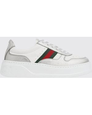 Gucci Baskets Blanches/Argentées Avec Semelle Oversize