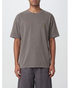Premiata Camiseta De Cuello Redondo De Puro Algodón Con Logo Bordado En Contraste - Gris