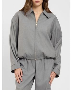 Twinset Cropped Wool-Blend Shirt Jacket With Zip Closure - Gray