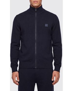 BOSS Cotton And Cashmere Turtleneck Zip-Up Jumper - Blue