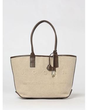 Hogan Cotton And Leather Tote Bag - Natural