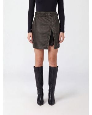Pinko Faux Leather Pencil Midi Skirt With Slit And Belted Waist - Black