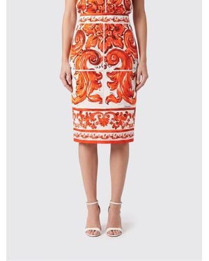 Dolce & Gabbana Dolce &Amp Gabbana Falda Midi De Tubo En Seda Elástica Con Estampado Mayólica - Rojo