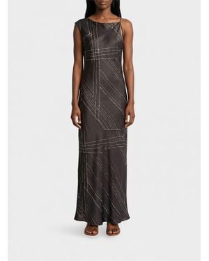 Alysi Printed Silk Long Dress - Brown