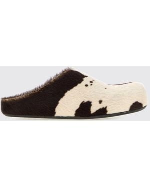 Marni Pantoletten Aus Ponyfell Mit Animal-Print Und Niedrigem Absatz - Weiß