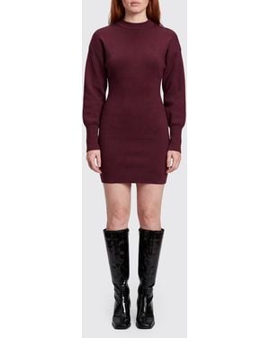 Anine Bing Long-Sleeved Ribbed-Knit Mini Sheath Dress - Purple