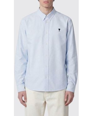 Ami Paris Cotton Shirt With Logo - Blue