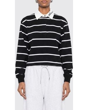 Amiri Striped Long-Sleeved Cotton Polo Shirt With Contrast Logo - Blue