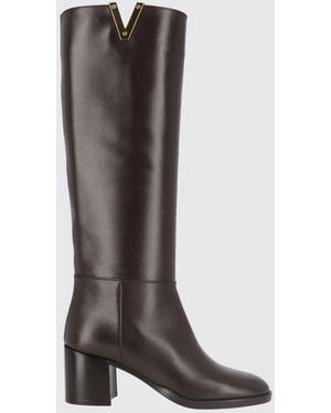 Via Roma 15 Smooth Leather Knee-High Boots With Medium Heel - Brown