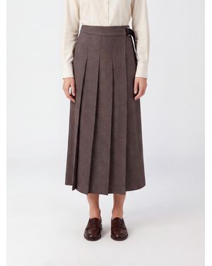 P.A.R.O.S.H. P.A.R.O.S.H. Riley Prince Of Wales Check Pleated Midi Wrap Skirt - Brown