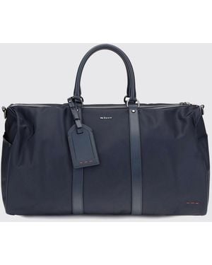 Kiton Bolsa De Viaje De Nailon Y Piel Con Correa Extraíble Y Logo Metálico - Azul