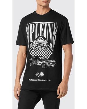 Philipp Plein Cotton Jersey T-Shirt With Rhinestone Embroidered Logo - Black
