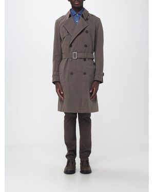 Herno Double-Breasted Cotton Blend Trench Coat With Belted Waist - Grey