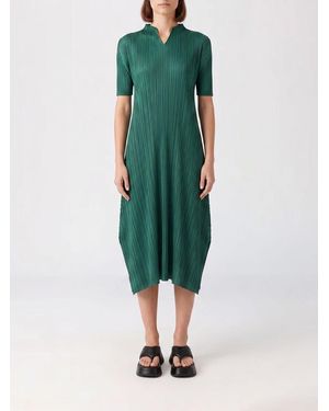 Pleats Please Issey Miyake Pleated Crepe Midi Dress - Green