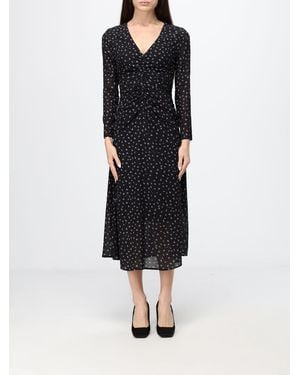 Mar De Margaritas Geblümtes Viskose-Midikleid Mit Langen Ärmeln Und Geraffter Taille - Schwarz