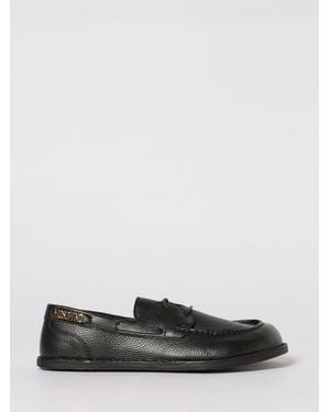 Moschino Grain Leather Boat Loafers - White