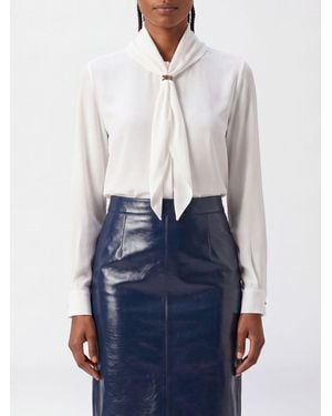 Max Mara Chemisier Slim Fit En Pure Soie À Col Lavallière - Bleu