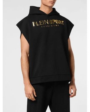 Philipp Plein Sleeveless Jersey Hoodie With Contrast Logo - Black