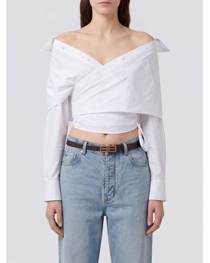 Balenciaga Camisa Cropped Fruncida De Algodón Con Manga Larga - Blanco