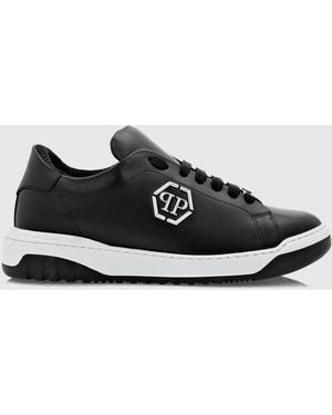 Philipp Plein Low-Top Smooth Leather Trainers With Hexagon Logo And Monogram - White