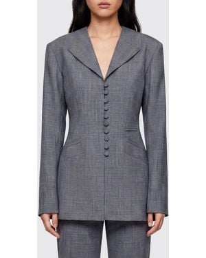 Ganni Single-Breasted Wool Blend Blazer - Grey
