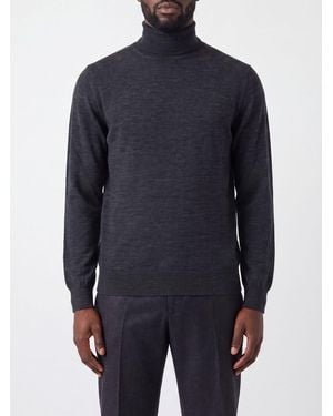 Kangra Extrafine Merino Wool Turtleneck Sweater With Ribbed Trims - Blue